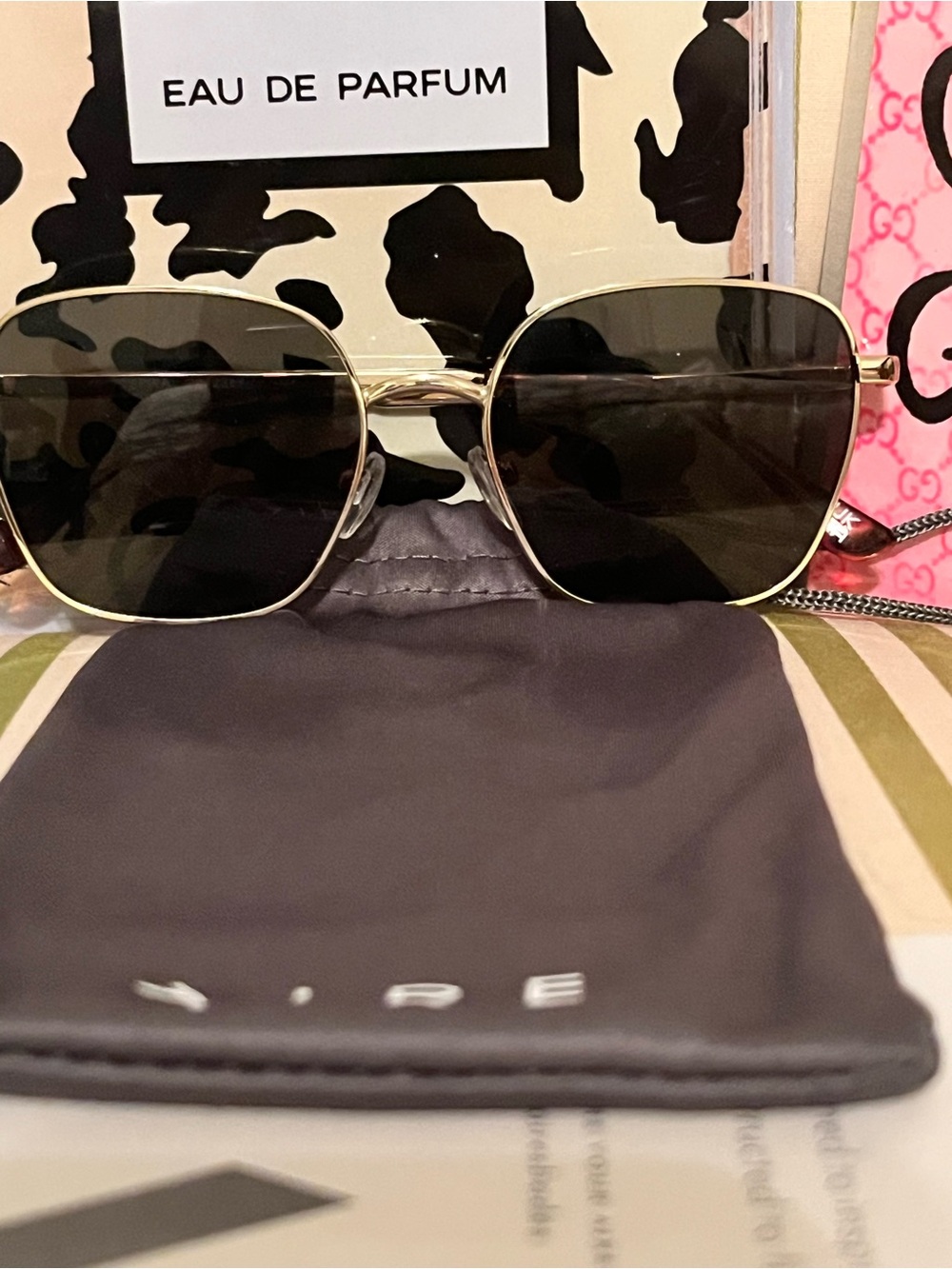 Women's Aire Gold Frame Sunglasses with Black Lenses